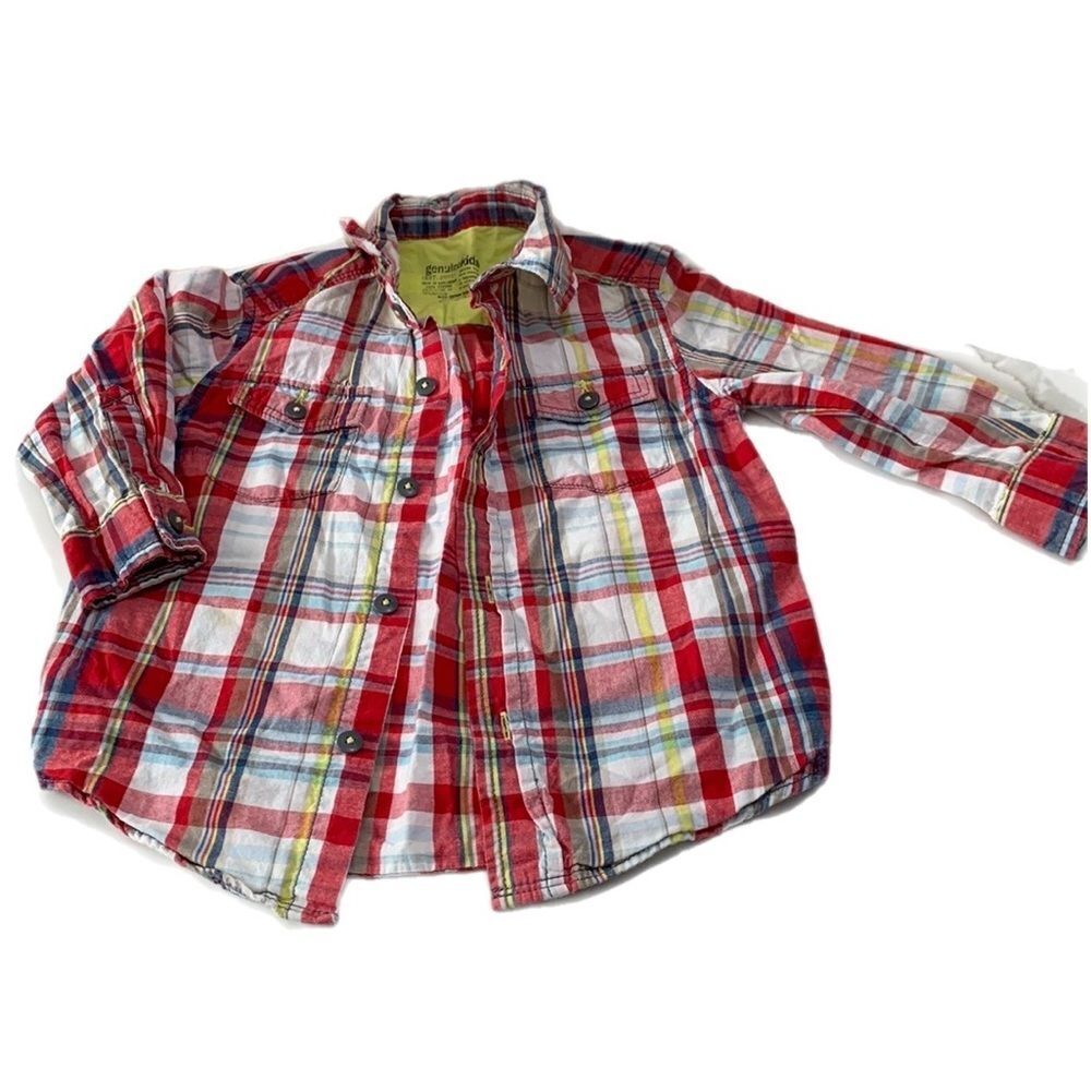 GENUINE KIDS OshKosh Baby Boys Red White Plaid Button Down Dress Shirt 24M